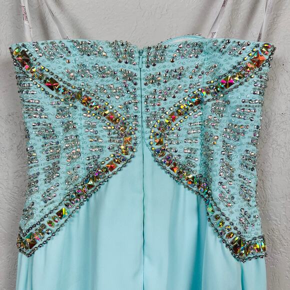 Tony Bowls Formal Gown Evening Dress Mint Teal Strapless Sweetheart Jewel 2 - Picture 4 of 11